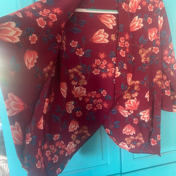 Kimono Jacket Split-Back Bracelet Length Sleeves Size Large Draped Collar - Picture 9 of 10